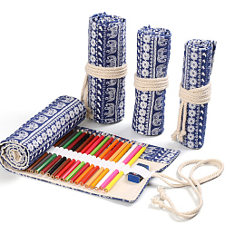 Elephant Pattern Handmade Canvas Pencil Roll Wrap, 36 Holes Roll Up Pencil Case for Coloring Pencil Holder, Elephant Pattern, 45~46x19~20x0.3cm