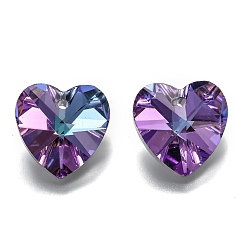 Purple Romantic Valentines Ideas Glass Charms, Faceted Heart Pendants, Purple, 18x18x10mm, Hole: 1mm