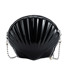 Черный Женские сумки через плечо из искусственной кожи, чехол для телефона, на железной молнии, формы раковины, чёрные, 22x19x12 см