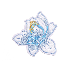 Light Sky Blue Computerized Embroidery Cloth Sew on Patches, Costume Accessories, Flower, Light Sky Blue, 80x78mm