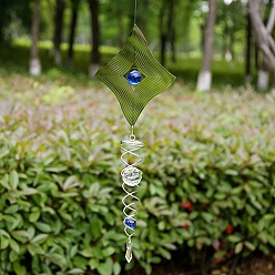 Rhombus Stainless Steel Wind Spinners, with Glass Bead, for Outside Yard and Garden Decoration, Rhombus, 600mm