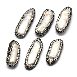Seashell Color Teardrop Natural Cultured Freshwater Pearl Beads, with Polymer Clay Rhinestone, Seashell Color, 18~30x10~15x5~6mm, Hole: 1mm