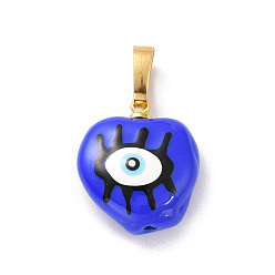 Синий Латунь эмаль подвески, золотые, сердце с сглаза, синие, 17x14.5x5 мм, отверстие : 6.3x3.7 мм