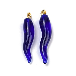 Полуночно-синий Лэмпворк ручной работы с латунными подвесками, талисманы в виде рога изобилия, темно-синий, 35~40x9.5~13.5x8.5 мм, отверстие : 4.5x3 мм