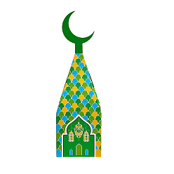 Green Ramadan Cardboard Candy Box, House with Moon, Green, 6x6x20cm