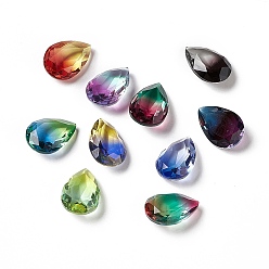 Mixed Color Faceted K9 Glass Rhinestone Cabochons, Pointed Back, Teardrop, Mixed Color, 14x10x5.8mm