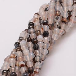 Old Lace Natural Striped Agate/Banded Agate Bead Strands, Dyed, Faceted, Round, Old Lace, 6mm, Hole: 1mm, about 56~58pcs/strand, 14 inch