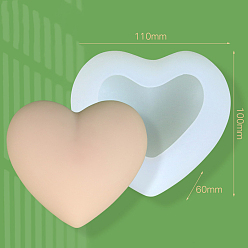 White 3D Heart DIY Soap Silicone Molds, for Handmade Soap Making, White, 100x110x60mm