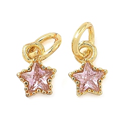 Pink Звезда латунные микро проложить кубического циркония подвески, стойки покрытие, долговечный, без кадмия и без свинца, золотые, с целью перехода в кольце, розовые, 7.5x5.5x2.5 мм, отверстие : 3.5 мм