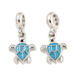 Платина Стойка с покрытием из сплава эмали, морская черепаха, европейские подвески с подвесками, Подвески с большими отверстиями, глубокое синее небо, без кадмия, без никеля и без свинца, платина, 26.5 мм, отверстие : 4.6 мм, Черепаха: 16x13x3 мм