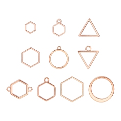 Rose Gold 10Pcs Alloy Open Back Bezel Pendants and Links, Filling Accessories, for Epoxy Resin, Resin Jewelry Making, Mixed Shapes, Rose Gold, 10~22x10~22mm