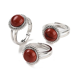 Красный Камень Круглые регулируемые кольца из натуральной красной яшмы, мужские латунные кольца на палец с платиновым покрытием, внутренний диаметр: 18 мм