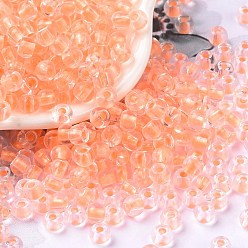 Coral 6/0 Luminous Glass Seed Beads, Glow in the Dark Round Beads, Inside Colours Round, Coral, 4x3mm, Hole: 1.2mm, about 6925pcs/pound