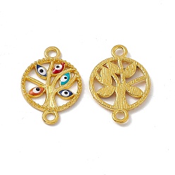 Golden Alloy Connector Charms, with Enamel, Flat Round Tree Links with Colorful Evil Eye, Golden, 23.5x16x1.6mm, Hole: 2.2mm