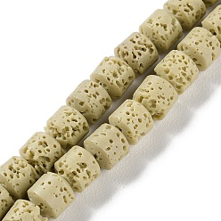 Бежевый Нити синтетических бусин, окрашенных в лавовый камень, баррель, бежевые, 6~7x6~7 мм, отверстие : 1 мм, около 53 шт / нитка, 15'' (38.1 см)