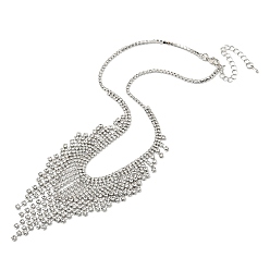 Platinum Crystal Rhinestone Bib Necklaces, Fashion Alloy Statement Necklaces, Platinum, 16.06 inch(40.8cm)