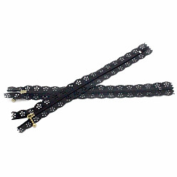 Black Nylon Zipper, with Antique Bronze Iron Findings, Hollow Flower Pattern, Garment Accessories, Black, 20cm