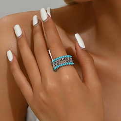 Темно-Голубой Элегантное винтажное латунное широкое полое кольцо-цветок для женщин на каждый день, глубокое синее небо, внутренний диаметр: 16~19 мм