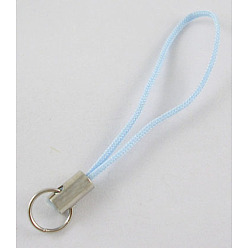 Sky Blue Mobile Phone Strap, Colorful DIY Cell Phone Straps, Alloy Ends with Iron Rings, Sky Blue, 6cm