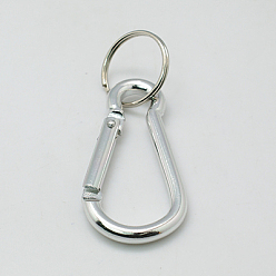 Silver Aluminum Oval Carabiner Keychain, with Iron Clasps, Silver, 60.5x29mm