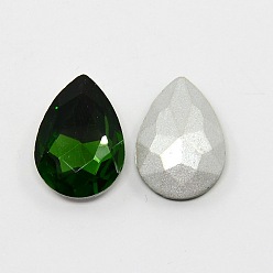 Green Glass Pointed Back Rhinestone, Back Plated, Faceted, Teardrop, Green, 18x13x6mm