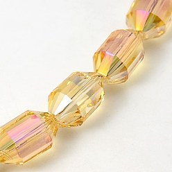 Goldenrod Electroplated Glass Beads, Rainbow Plated, Faceted, Lantern, Goldenrod, 16x10mm, Hole: 1mm