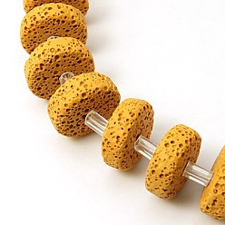 Gold Natural Lava Rock Beads Strands, Dyed, Heishi Beads, Disc/Flat Round, Gold, 20x7mm, Hole: 1mm