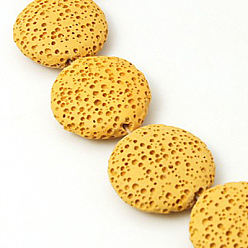 Золотистый Бусы из натуральной лавы, окрашенные, плоско-круглые, золотые, 21x6 мм, отверстие : 1 мм, около 19 шт / нитка, 15.1 дюйм