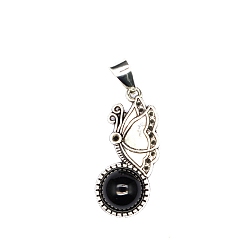 Black Onyx Natural Black Onyx(Dyed & Heated) Half Round Pendants, Butterfly Charms, 30x13x5mm