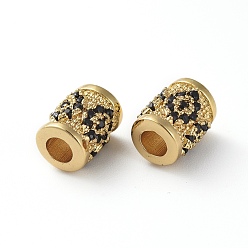 Golden Brass Micro Pave Cubic Zirconia Beads, Column, Black, Golden, 7.5x6mm, Hole: 2.5mm