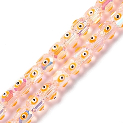 Оранжевый Прозрачные стеклянные бусины от сглаза нити, с эмалью, граненые, баррель, оранжевые, 9x8.5~10 мм, отверстие : 1.5 мм, около 40 шт / нитка, 13.46''~13.62'' (34.2~34.6 см)