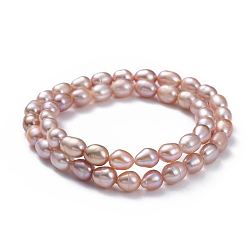 Plum Mother's Day Jewelry, Mother and Daughter Stretch Bracelets Sets, with Dyed Natural Pearl Beads and Burlap Bags, Plum, 1-7/8 inch(4.7cm), 2-1/4 inch(5.8cm), 2pcs/set