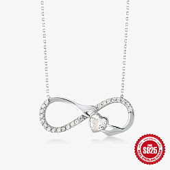 Platinum 925 Sterling Silver Diamond Palm Heart Infinity Wedding Necklace for Women