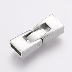 Stainless Steel Color 304 Stainless Steel Fold Over Clasps, Rectangle, Stainless Steel Color, 26x9.5x6mm, Hole: 4x8mm