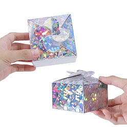 Серебро Красно-бумажные картонные шкатулки для драгоценностей, квадратный, Радуга цветов, серебряные, 7.8x7.8x0.5 см