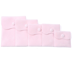 Pearl Pink Velvet Jewelry Pouches, Jewelry Gift Bags with Snap Button, for Ring Necklace Earring Bracelet Storage, Square, Pearl Pink, 7x7cm
