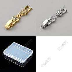 Mixed Color 6Pcs 2 Colors Brass & Rhinestone Fold Over Clasps, Flat Round, Mixed Color, 45x7x3.5mm, 3pcs/color