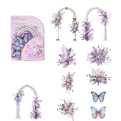 Plum 20Pcs Flower Arch Waterproof PET Decorative Stickers, Self-adhesive Butterfly Decals, for DIY Scrapbooking, Plum, 40~90mm