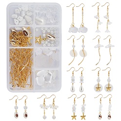 White SUNNYCLUE DIY Earring Making Kits, Including Acrylic Pendants & Beads & Bead Caps, Stainless Steel & Alloy & Shell Pendants, Plastic & Quartz Crystal Beads, Brass Earring Hooks, White