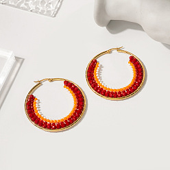 E5757-2 Chic Color Block Pearl Earrings with Geometric Circles - Fashionable and Versatile Ear Accessories
