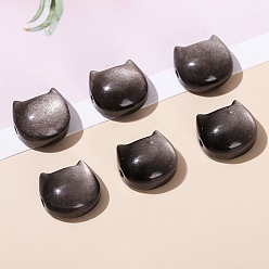 Obsidian Natural Silver Obsidian Beads, Cat Head Shape, 9x14mm