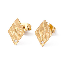 Rhombus 304 Stainless Steel Stud Earring Findings, with Hole and Ear Nuts, Rhombus Pattern, 12x8mm, Hole: 1mm, Pin: 0.6mm