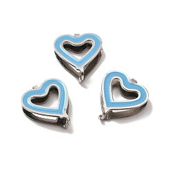 Deep Sky Blue 304 Stainless Steel Snap on Bails, with Enamel, Heart, Stainless Steel Color, Deep Sky Blue, 11x9.5x3.5mm, Pin: 0.9mm