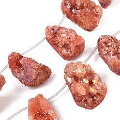 Оранжево-Красный Гальванические натуральный druzy шарики агата стренг, сверху просверленные бусы, слеза, окрашенные, оранжево-красный, 36~42x23~29x12~32 мм, отверстие : 1.5 мм, около 5 шт / нитка, 8.26 дюйм ~ 9.44 дюйм (21~24 см)