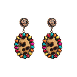 colorful Bohemian Leather Earrings with Turquoise Print - Creative, Exaggerated and Fashionable Ear Drops