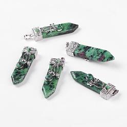 Ruby in Zoisite Natural Ruby in Zoisite Big Pendants, with Alloy Findings, Arrow, Platinum, 56~58x16x10mm, Hole: 5x7mm