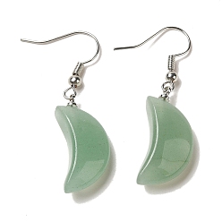 Зеленый Авантюрин Серьги с подвесками из натурального зеленого авантюрина в форме полумесяца, платиновые латунные серьги, 41.5x12 мм
