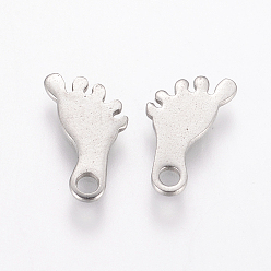 Stainless Steel Color 201 Stainless Steel Charms, Footprint, Stainless Steel Color, 13x7x1mm, Hole: 2mm
