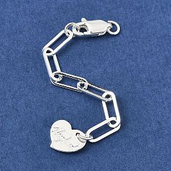 Серебро Удлинитель цепочки из латунных скрепок, цепочки с застежками-карабинами и подвесками в виде сердечек, стойки покрытие, долговечный, серебряные, 72 мм