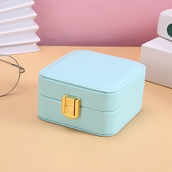 Pale Turquoise Square PU Leather Jewelry Set Boxes, Flip Cover Box with Velvet Inside and Magnetic Clasps, Storage Gift Case, Pale Turquoise, 10x10x5.8cm